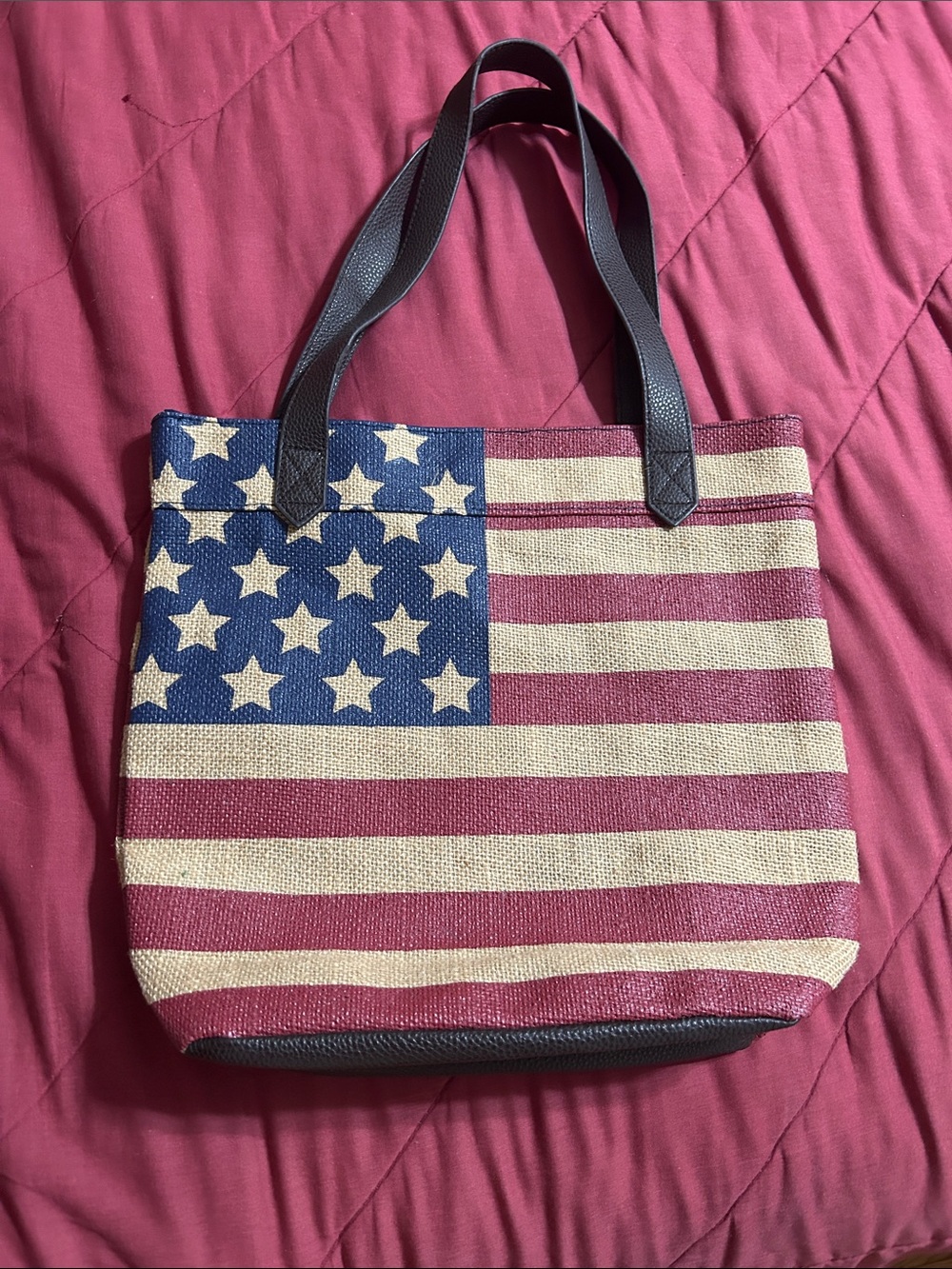 American Flag Canvas Tote Bag in Red, White & Blue